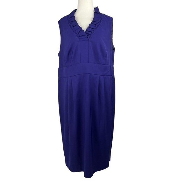 DRESS BARN RUFFLED V-NECK SLEEVELESS SHEATH DRESS - Picture 1 of 11